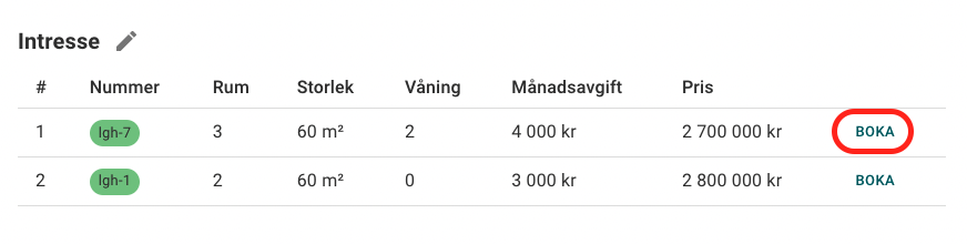 Boka objekt från intressevalen