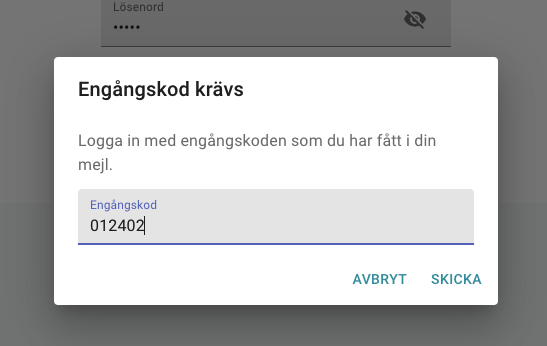 Klistra in engångskod