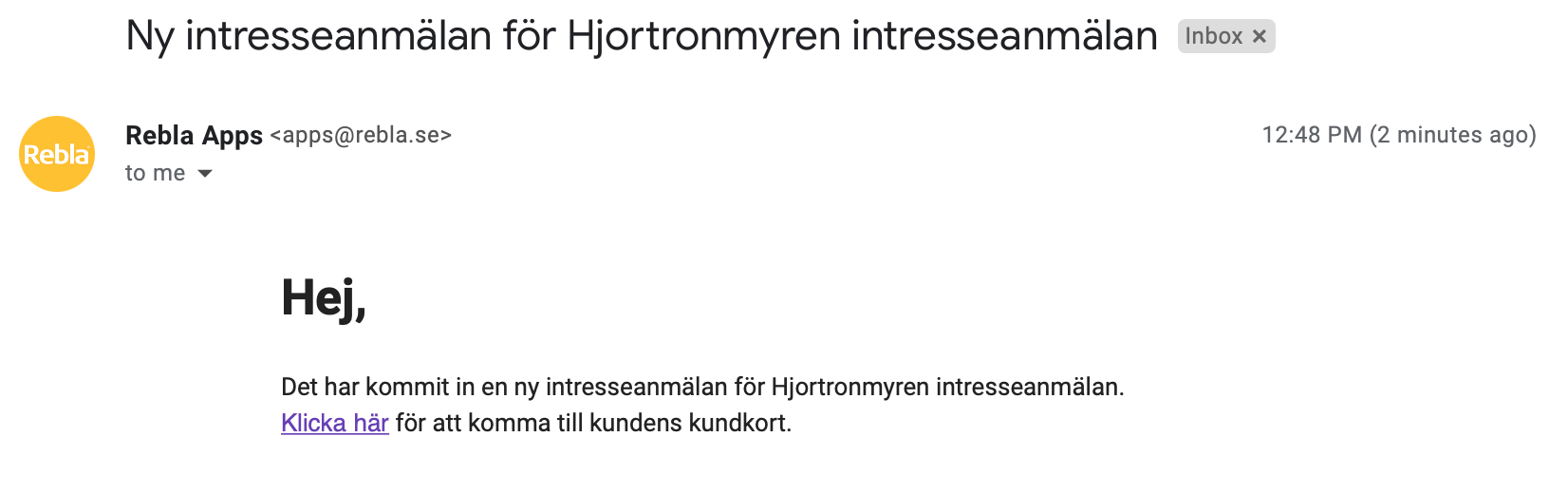 Intresseanmälan, bekräftelsemail